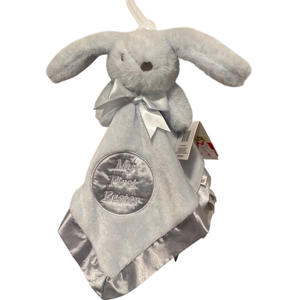 Hallmark My First Easter Bunny Lovey Blue Boy‎ Plush Security Blanket Satin NWT